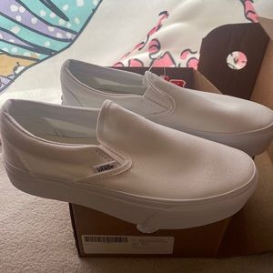 Brand New White Vans Platform Slip-Ons.